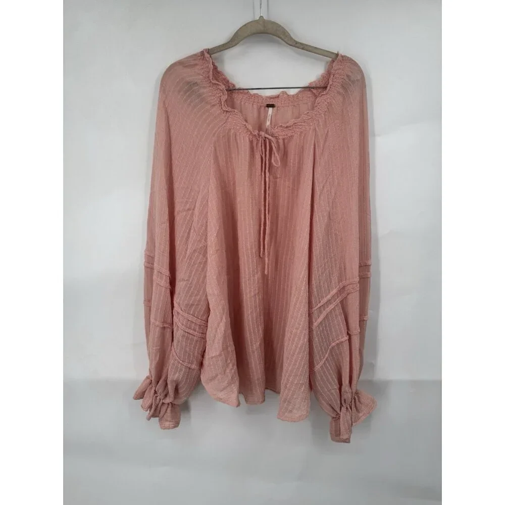 Free People Out Of Town Boho Peasant Swing Top Women L Pink Peasant Prairie - Picture 2 of 11